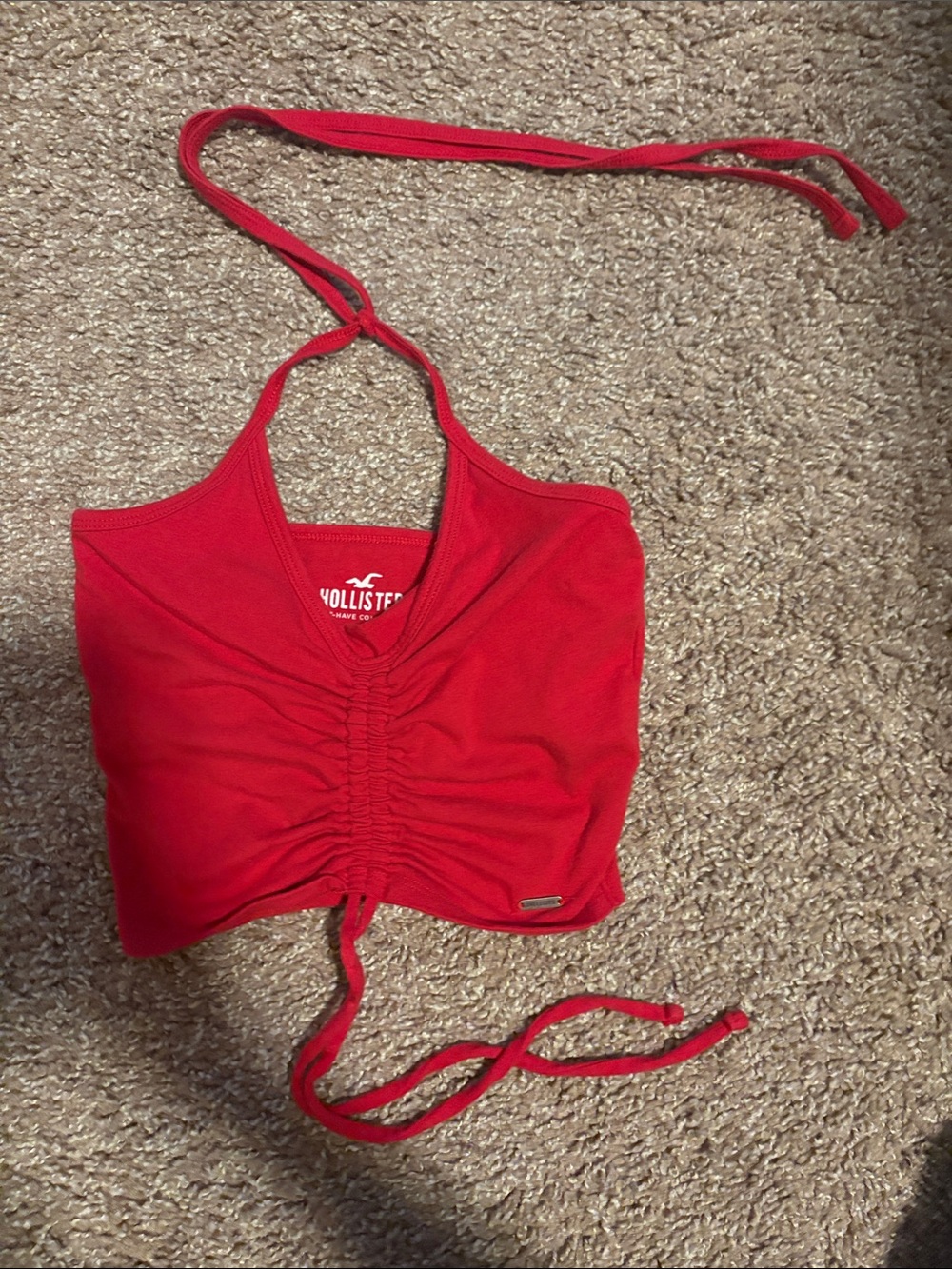 Hollister Red Ruched Halter Crop Swim Top